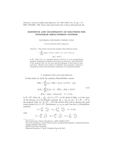 Pdf Existence And Multiplicity Of Solutions For Nonlinear Dirac