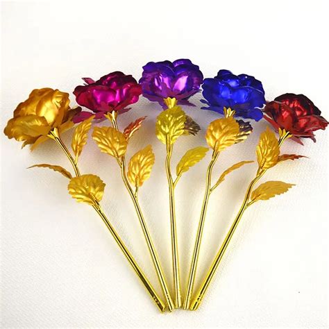 Long Stem Dipped 24k Gold Rose In Gift Box Golden Roses Gift Box With