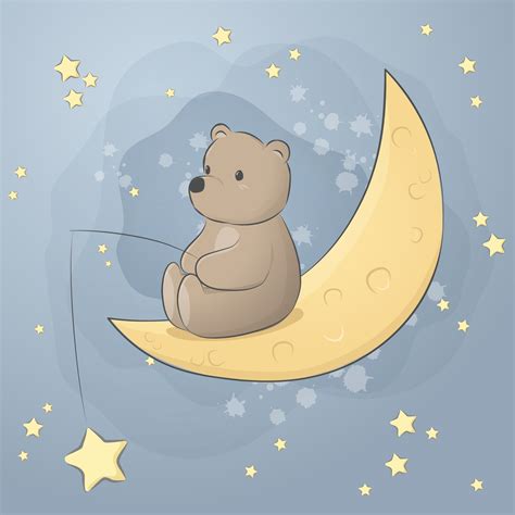 Ours En Peluche Mignon Assis Sur La Lune Doodle De Dessin Anim Toile