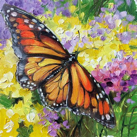 A Painting Of A Butterfly On Some Flowers