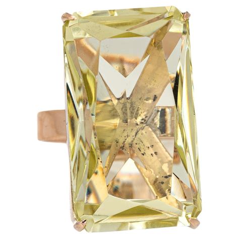 Vintage 40ct Citrine Ring Emerald Cut 14k Yellow Gold Estate Fine Jewelry Pinky At 1stdibs