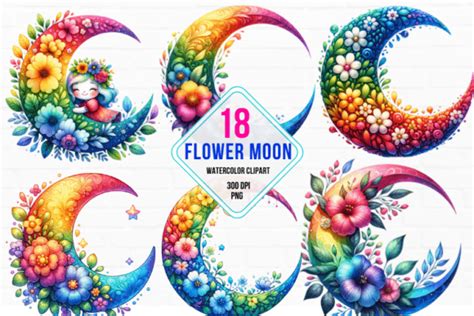 Flowers Rainbow Moon Clipart Bundle Graphic By MariShop99 Creative