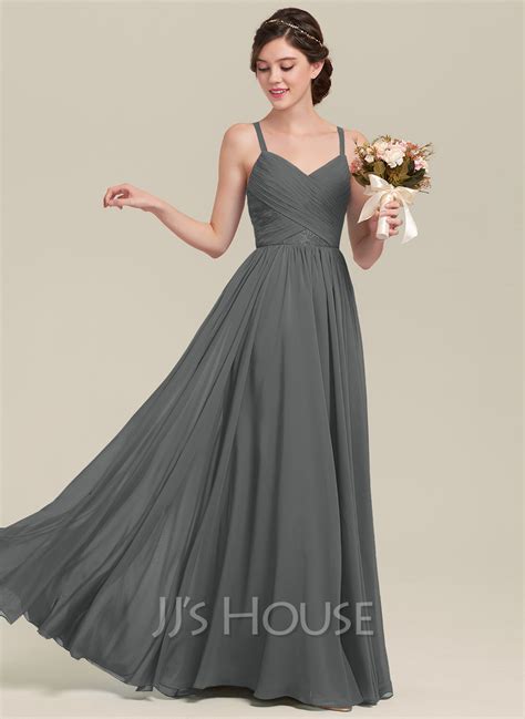 A Line Princess Sweetheart Floor Length Chiffon Lace Bridesmaid Dress