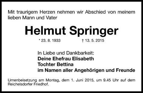 Traueranzeigen Von Helmut Springer Trauer Nn De