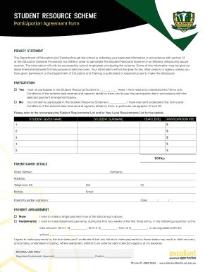 Fillable Online Blackwatershs Eq Edu Participation Agreement Form