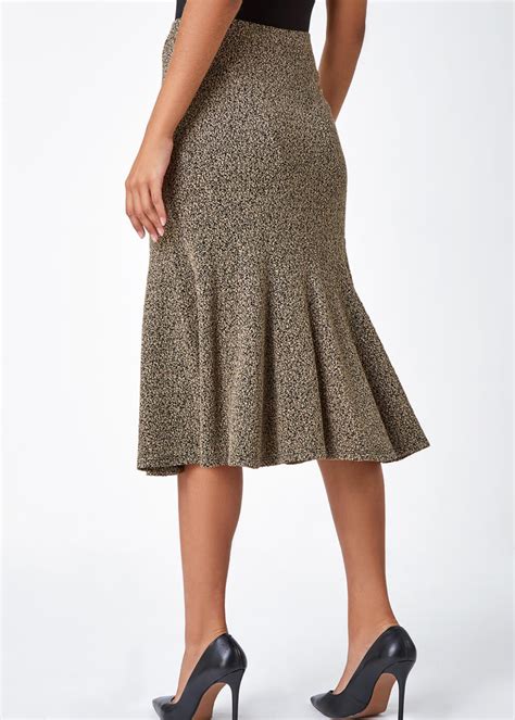 Roman Camel Flared Textured Midi Elastic Waist Skirt Matalan