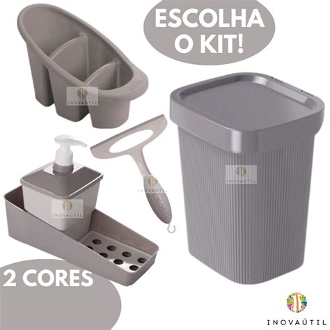 Kit Pia Cozinha Dispenser Porta Detergente 3em1 Rodinho Porta Talher