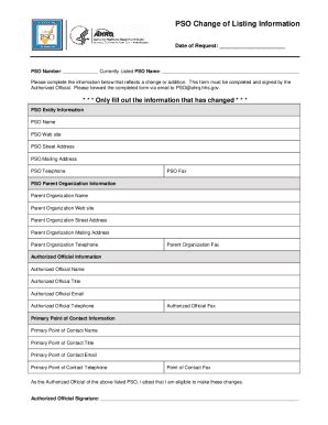 Fillable Online Pso Ahrq Pso Change Request Form Docx Fax Email