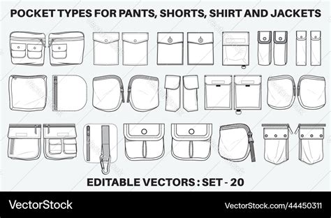 Patch Pocket Flat Sketch Set Different Types Vector Image