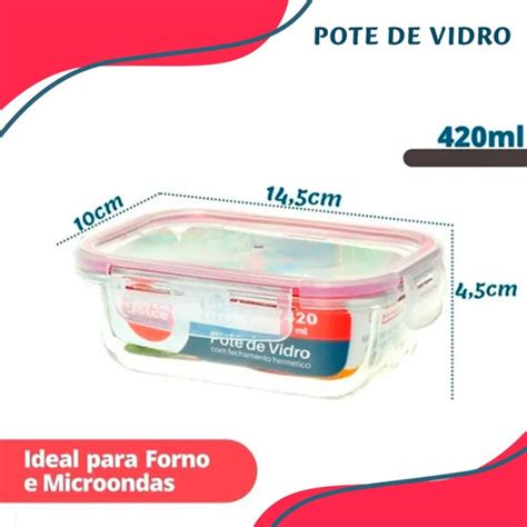 Pote Hermético De Vidro Marmita micro ondas forno 420ml