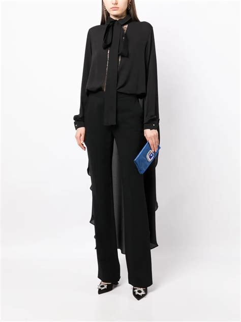 Elie Saab High Low Pussy Bow Blouse In Black Modesens