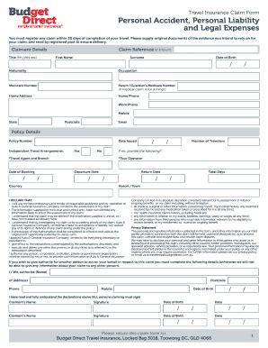 Fillable Online Personal Accident Personal Liability Fax Email Print