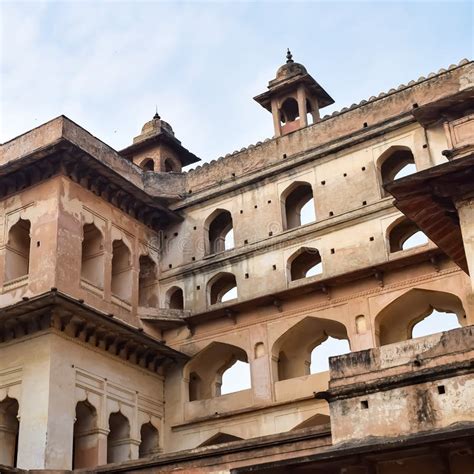 Beautiful View Of Orchha Palace Fort Raja Mahal And Chaturbhuj Temple