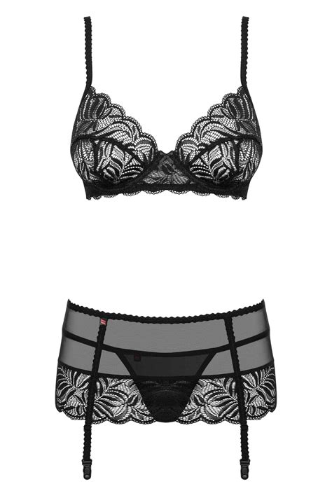 Black Lace Underwire Bra And Suspender Belt Set Lingerie Seduction