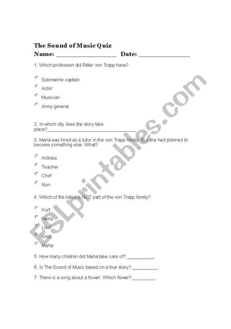 English Worksheets The Sound Of Music Quiz