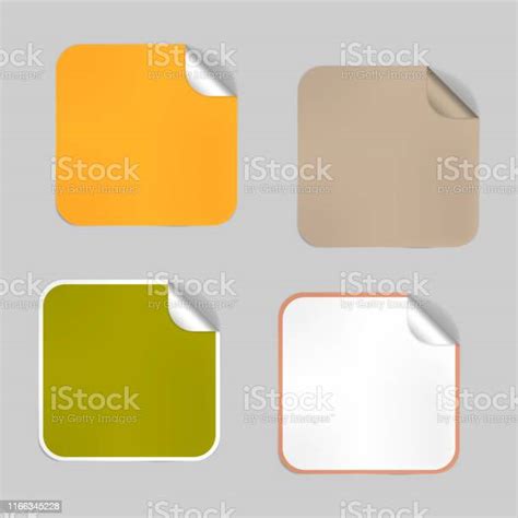 Set Of Square Blank Empty Stickers With Peeled Off Corner Mockup