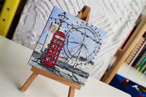 London Telephone Oil Painting Framed Original Ferris Wheel Cityscape