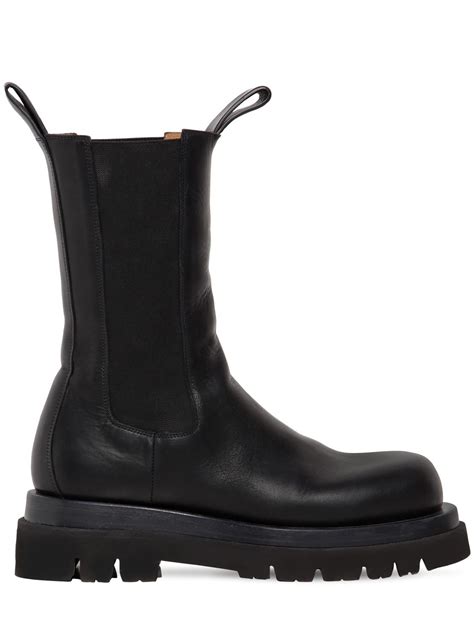 Bottega Veneta Lug Rubber Trimmed Leather Chelsea Boots In Black Modesens