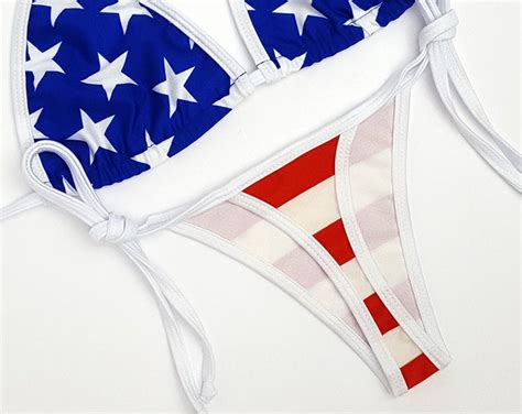 Stars And Stripes Thong Bottom Bikini Etsy