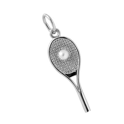 Tennis Racquet Charm With Pearl Ball Sterling Silver S