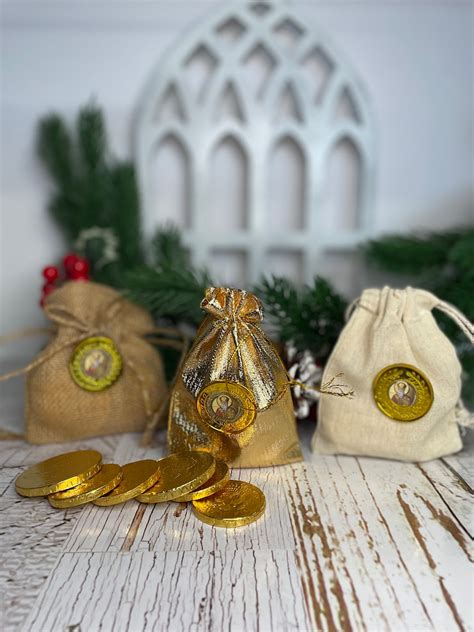 Saint Nicholas Purse With Chocolate Coins Burlap St Nicholas Day