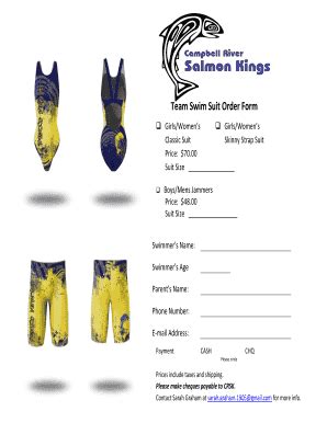 Fillable Online Campbellriversalmonkings Team Swim Suit Order Form