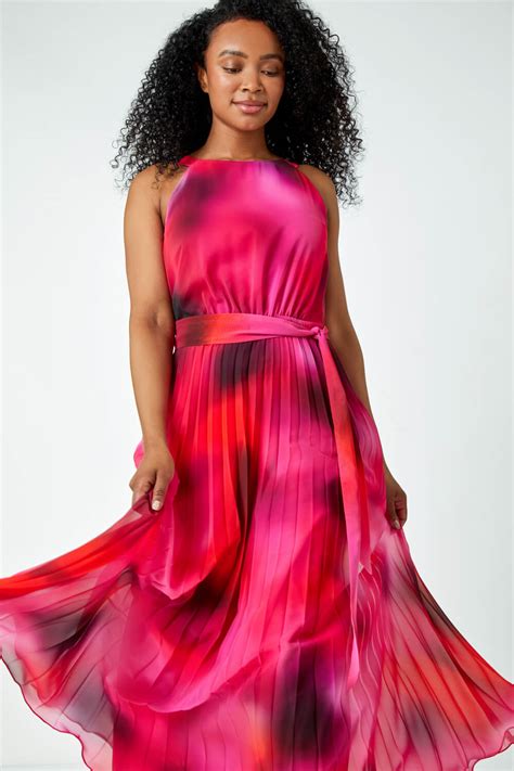 Pink Petite Halterneck Pleated Maxi Dress Roman Uk