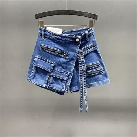 V Tements Lingerie Soefdioo Short En Jean Taille Haute Pour Femme Couleur Unie Poches Cargo