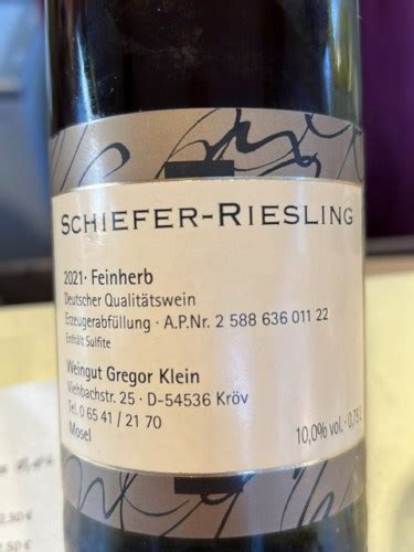 Gregor Klein Schiefer Riesling Feinherb Vivino Us