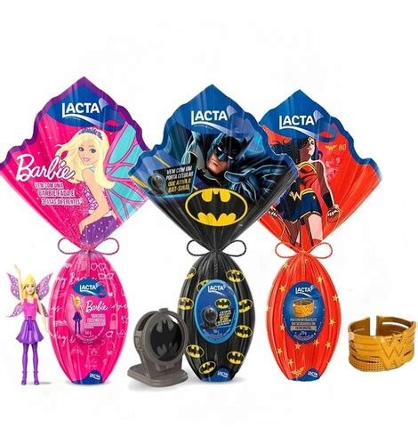 3 Ovos De Páscoa Barbie Mulher Maravilha E Batman 166g Cada