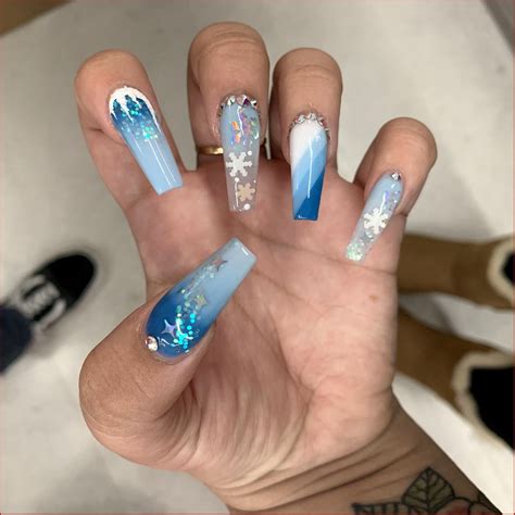 Winter Wonderland Blue Long Acrylic Nails Long Acrylic Nails Winter