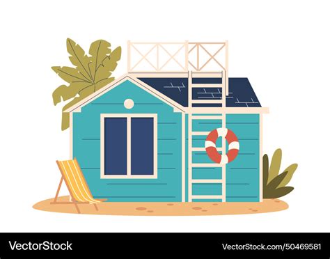 Beach house exterior features blue wood siding Vector Image