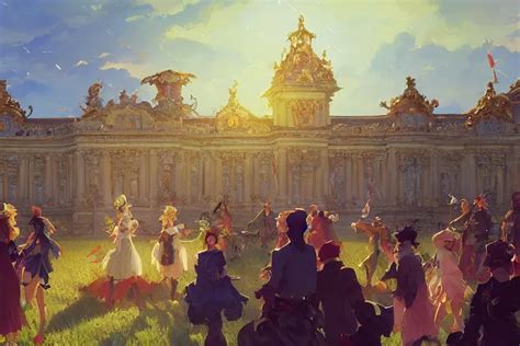 Krea An Ornate Baroque Palace Party In Front Scene In An Open Field