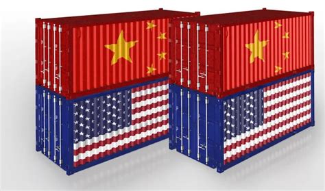 Cargo Container With The China Flag During Unloading At The Port Stock