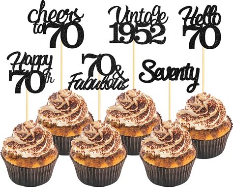 Amazon Sotpot 24 Pcs Black Glitter 70th Birthday Cupcake Toppers