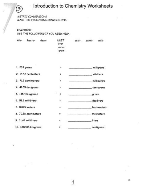 Grade 11 Chemistry Worksheet