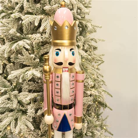 Ki Store 4ft Christmas Nutcracker Wooden Pink King Nutcracker Figurine