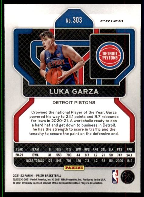 Panini Prizm Silver Luka Garza Rc Detroit Pistons Ebay