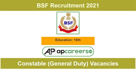 Bsf Recruitment 2021 Apply Online For Constable General Duty