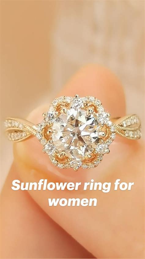 Sunflower Ring For Women Solid Gold Sunflower Ring Yellow Gold