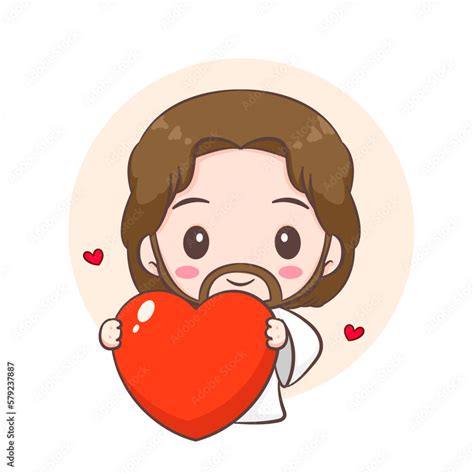 Cute Jesus Christ Cartoon Character With Love Heart Hand Drawn