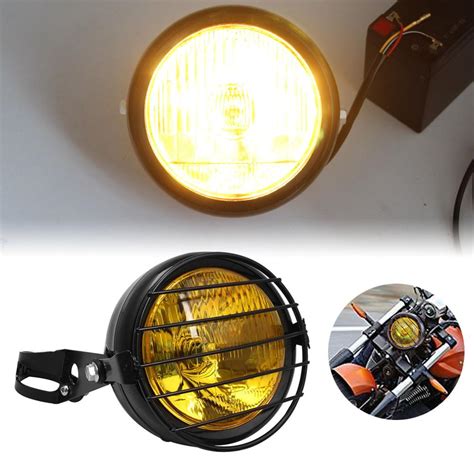 Geel Retro Motorfiets Led Koplamp Grill Side Grandado