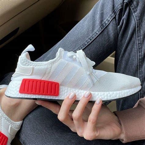 Купить Женские кроссовки Adidas NMD R1 White Red | Адидас НМД Р1 Белые ...