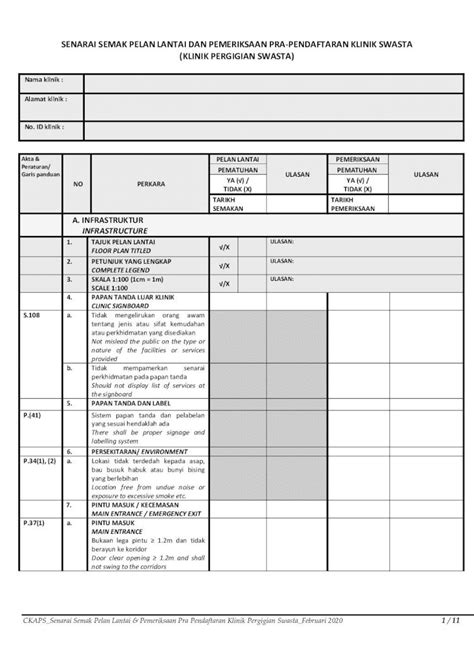 Pdf Senarai Semak Pelan Lantai Dan Pemeriksaan Pra Medicalprac Moh