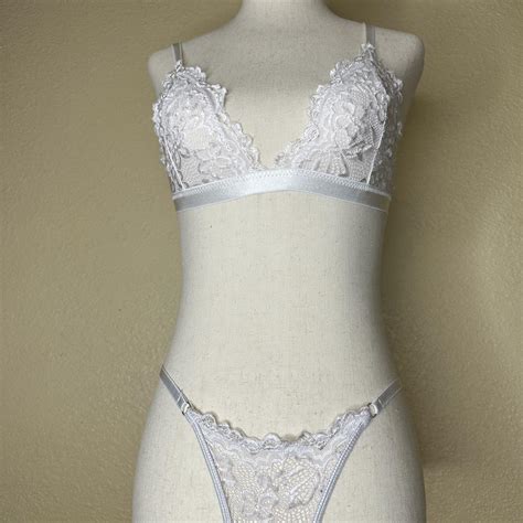 White Lace Piece Lingerie Set Lace Sheer Depop