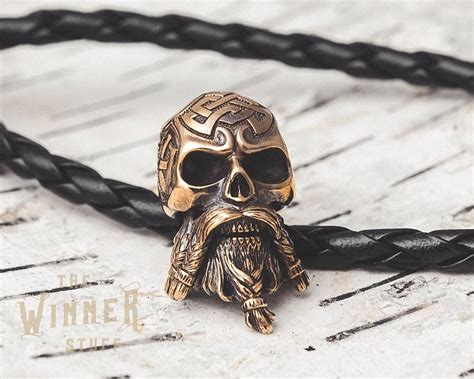 Bearded Skull Paracord Knife Lanyard Bead In Bronze Etsy