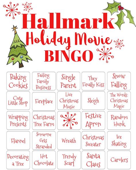 Hallmark Holiday Movie Bingo Printable Card For Extra Fun