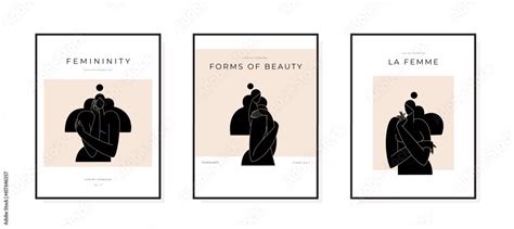 Contemporary Abstract Poster Collection Nude Female Body Woman Silhouette Minimalist Feminine