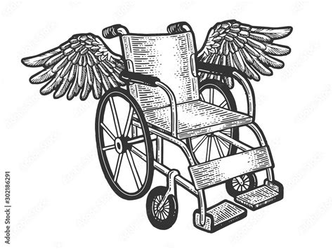 Wheelchair With Wings Sketch Engraving Vector Illustration T Shirt