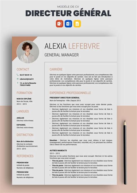 Modèle CV Directeur Général Modèle cv Cadre emploi Exemple cv